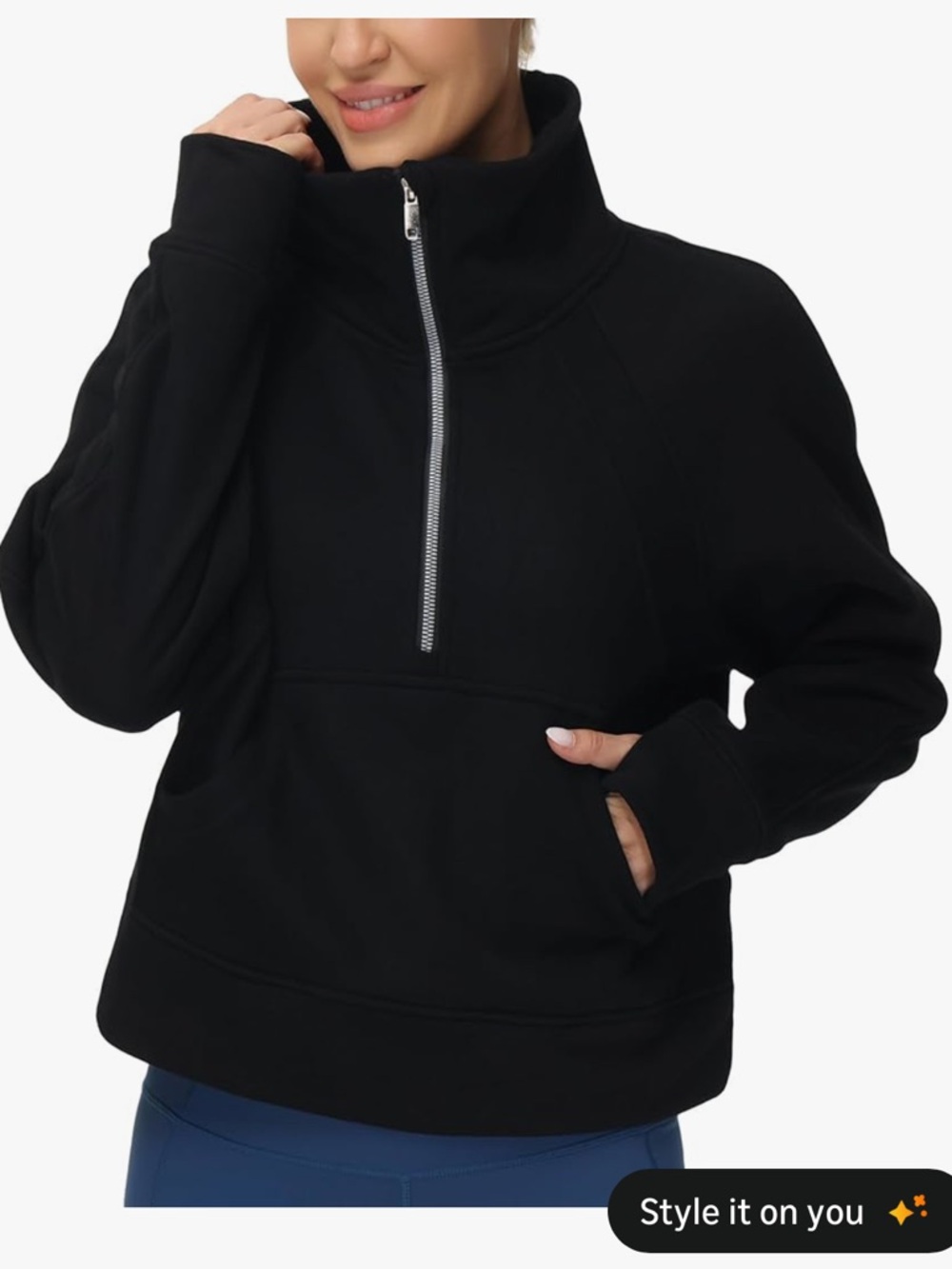 The Gym People Womens Half Zip Fleece Cropped Pullover w/ Pockets and Thumbholes